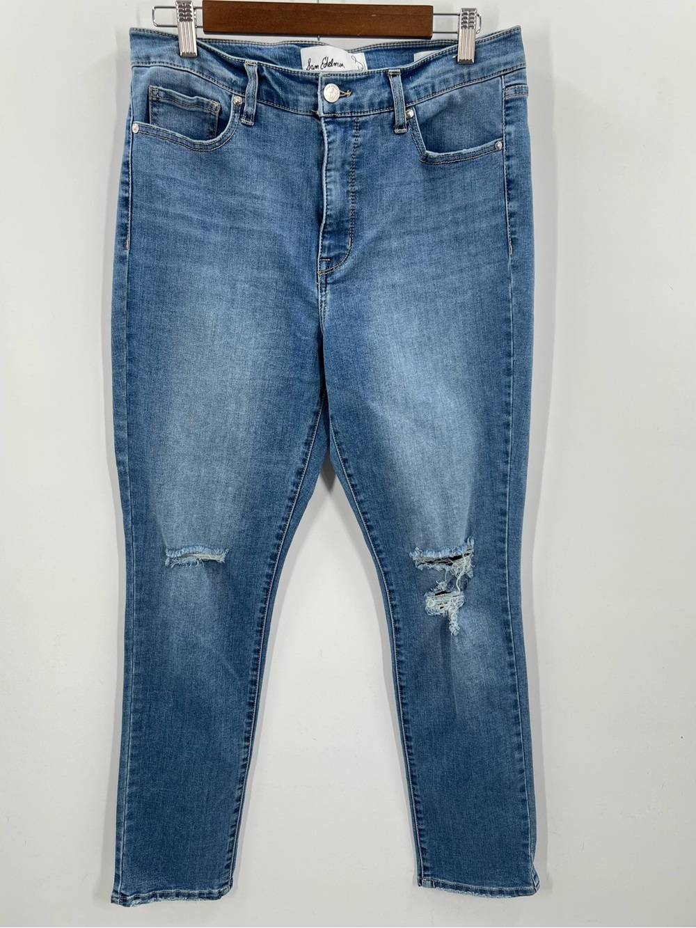 129 Sam Edelman Slim Fit Distressed Blue Jeans Slim Fit High Rise